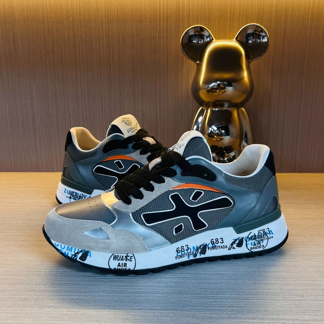 香港乔曼池男士秋冬新款头层牛皮拼接米字鞋透气百搭时尚休闲男鞋