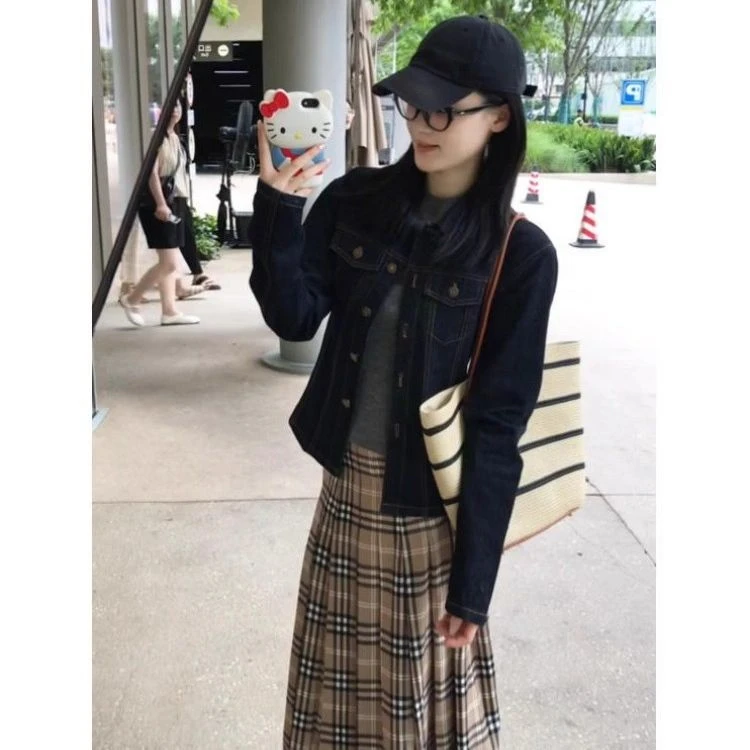 时髦尖子生美式复古休闲原色牛仔夹克外套女秋季新款小个子百搭潮