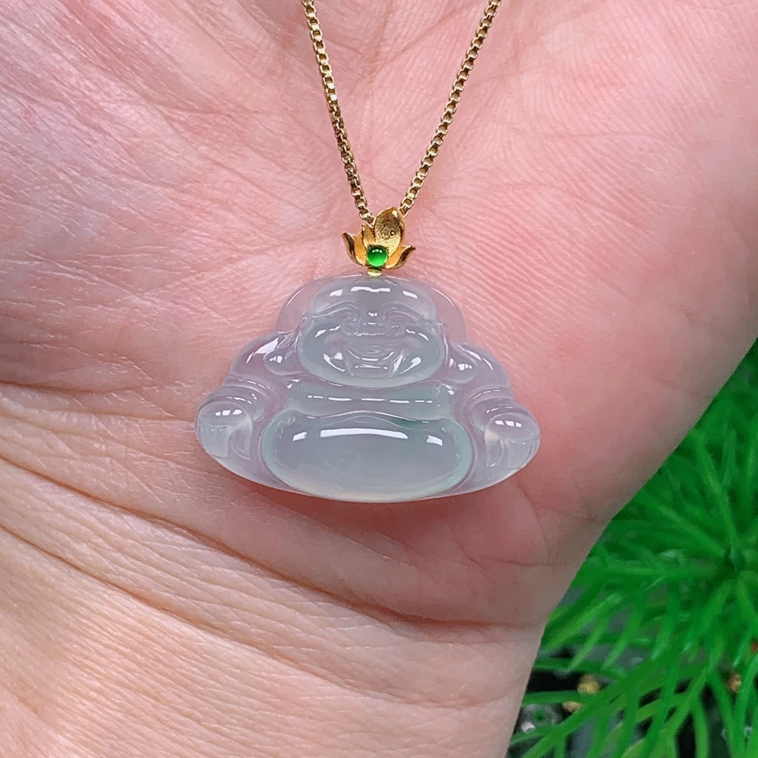 缅甸天然翡翠A货 18k金镶冰润佛公吊坠179/911尺寸17x25.5x4.3