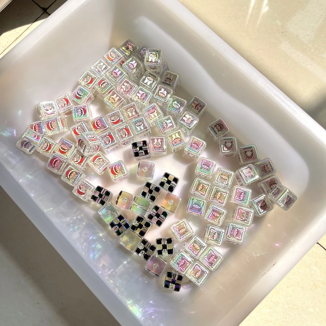 高透小方块阿卓可爱diy项链方珠有孔手作UV2025新款