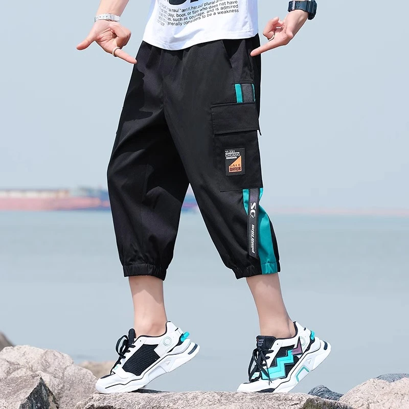 冰丝七分裤男士夏季工装短裤薄款休闲潮流宽松束脚运动沙滩中裤子