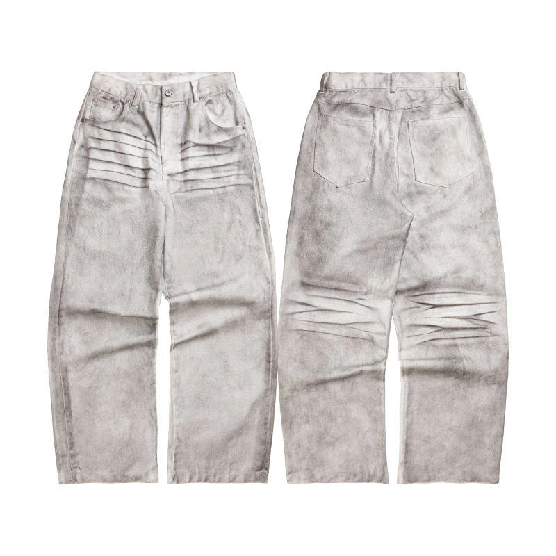 做旧水洗脏染猫须牛仔裤