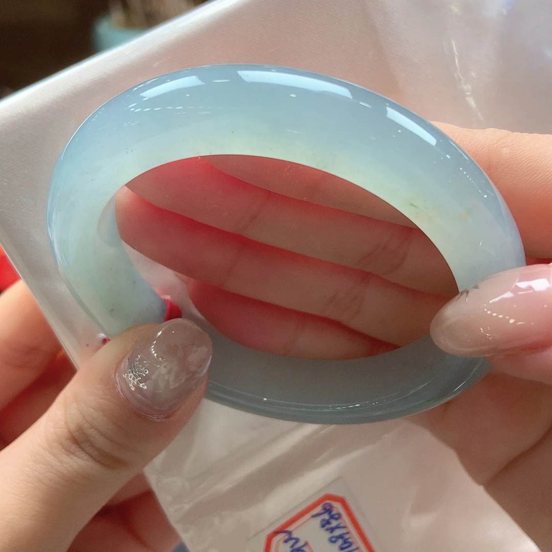 翡翠未镶嵌手镯冰润果冻蓝洒金21号