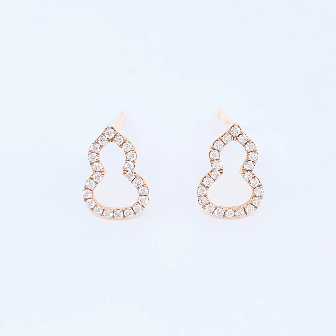 HNDJ18K金镶嵌钻石葫芦耳钉两色K金延长耳针防掉耳堵满钻气质轻奢