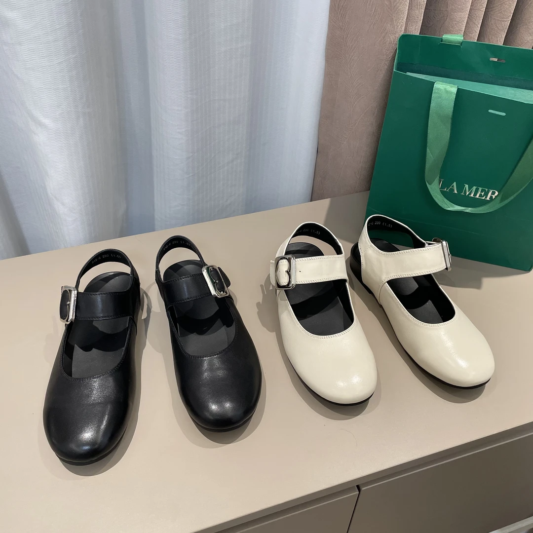 【现货】牛皮版~爱心夏新款真皮平底鞋后空凉鞋玛丽珍鞋圆头单鞋