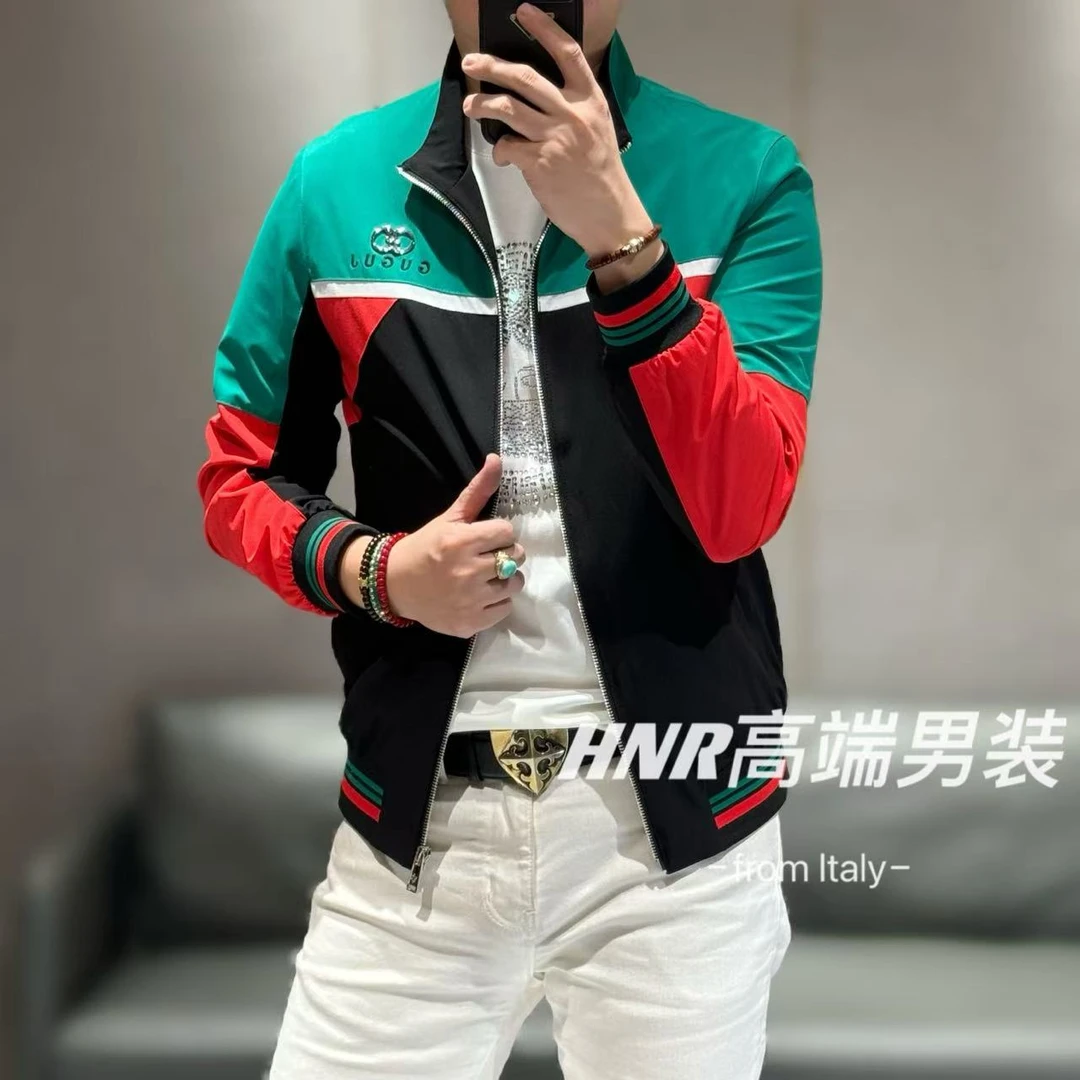 【雷迪·凯奇】品牌3D立体手工拼接弹力面料撞色拼接春款夹克7066