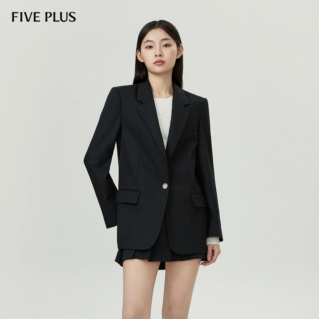 FIVE PLUS秋装西装外套女羊毛精纺呢西服宽松高级通勤2LE3041020