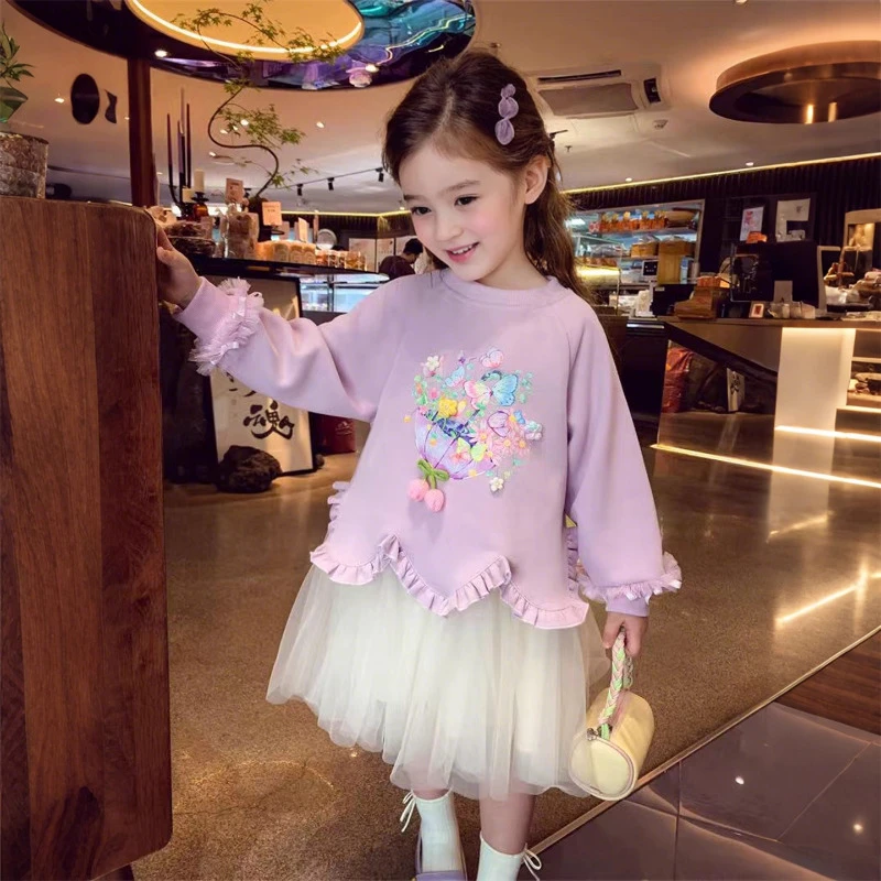 女童连衣裙2025新款儿童秋装公主裙女孩秋季长袖裙子洋气卫衣裙