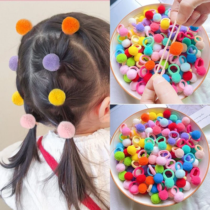 彩色糖果毛球发绳超萌橡皮筋新款幼儿园女童可爱发圈高弹头饰弹力