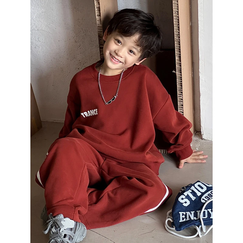 in 爱：qm25春季儿童休闲套装男童韩版帅气中小童纯色两件套70