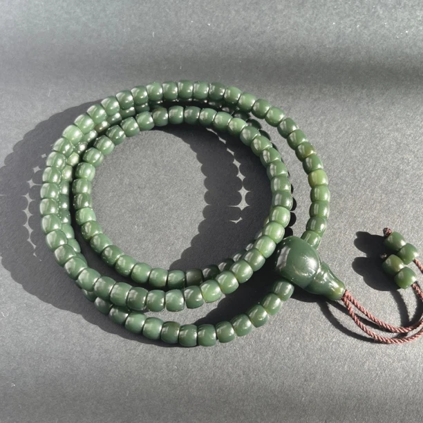 和田玉青海格尔木一细蓝调青玉6mm直切108佛珠项链128颗三通套装