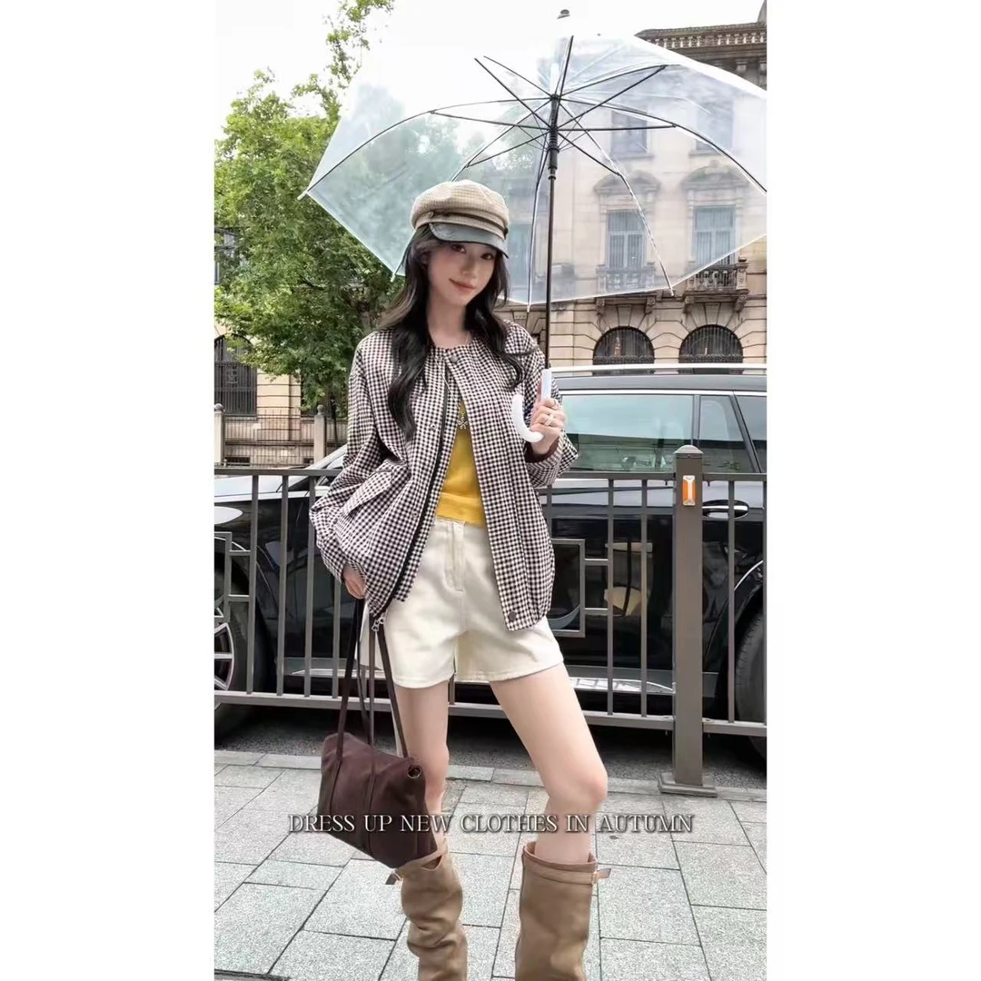 PCNY「像素迁徙」不理理夏季新款小众女装高级感格纹长袖外套女