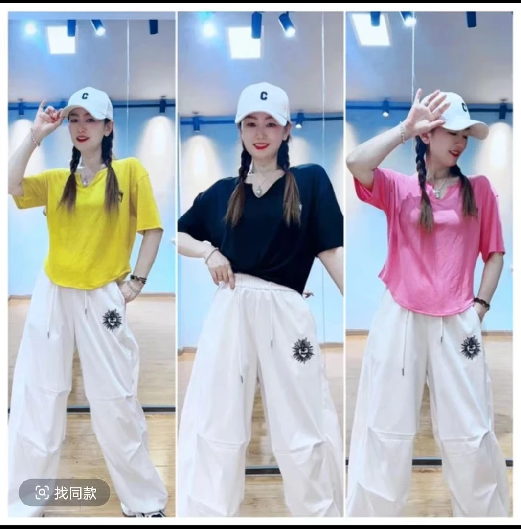 夏季新品2625款冰感休闲宽松广场舞短袖防晒舒适曳舞V领时尚吸汗