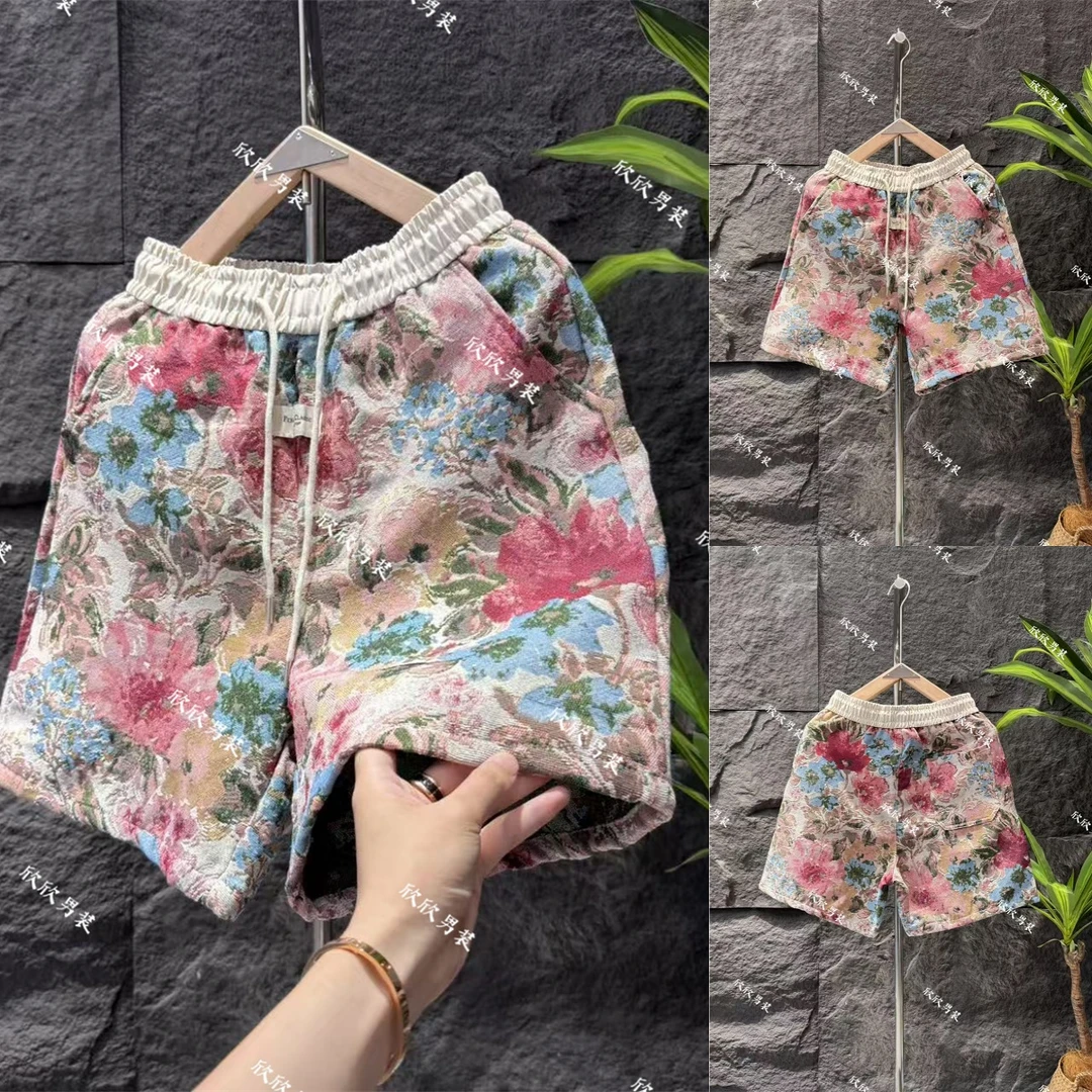 潮牌编织提花色织彩绘宽松潮流休闲男士短裤
