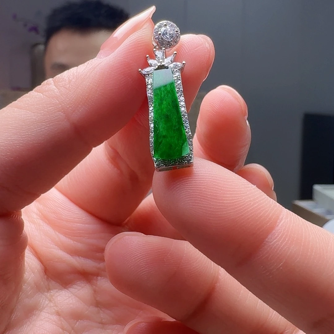 翡翠银S925镶嵌吊坠(不含链)天然