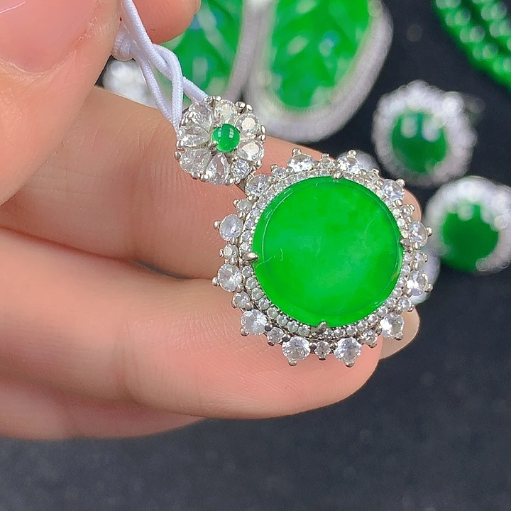 翡翠吊坠(不含链)银S925镶嵌