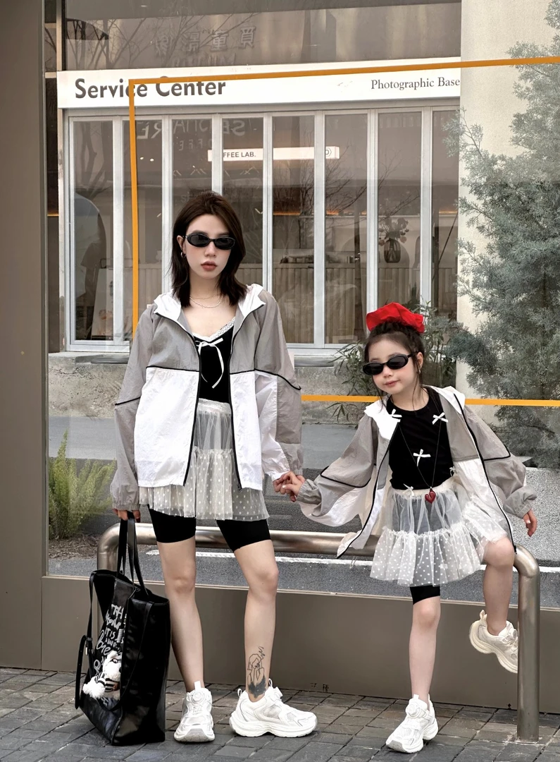 AYXH原纱连帽拼接韩系宽松版防晒服薄款百搭时尚长袖