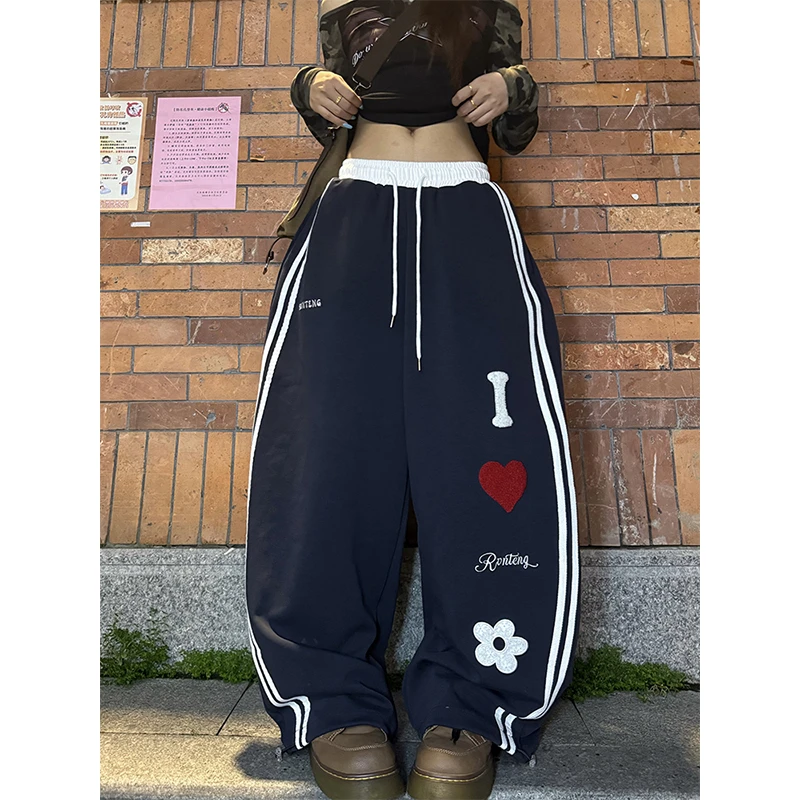 克林菲美式毛巾绣字母抽绳运动弯刀卫裤女秋季爵士舞宽松阔腿长裤