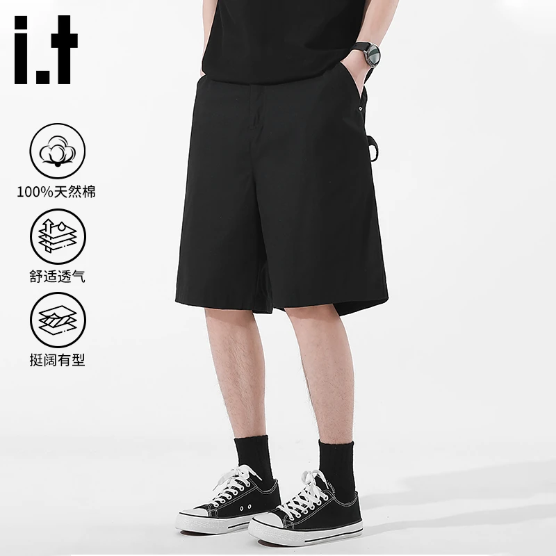i.t izzue短裤男款夏季马丁工装黑色五分裤男生潮流百搭纯棉裤子