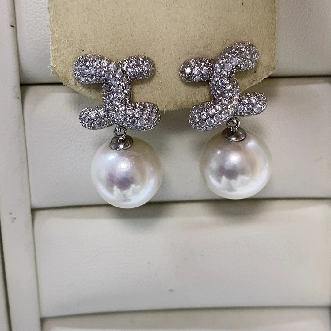 银S925镶嵌耳饰淡水珍珠