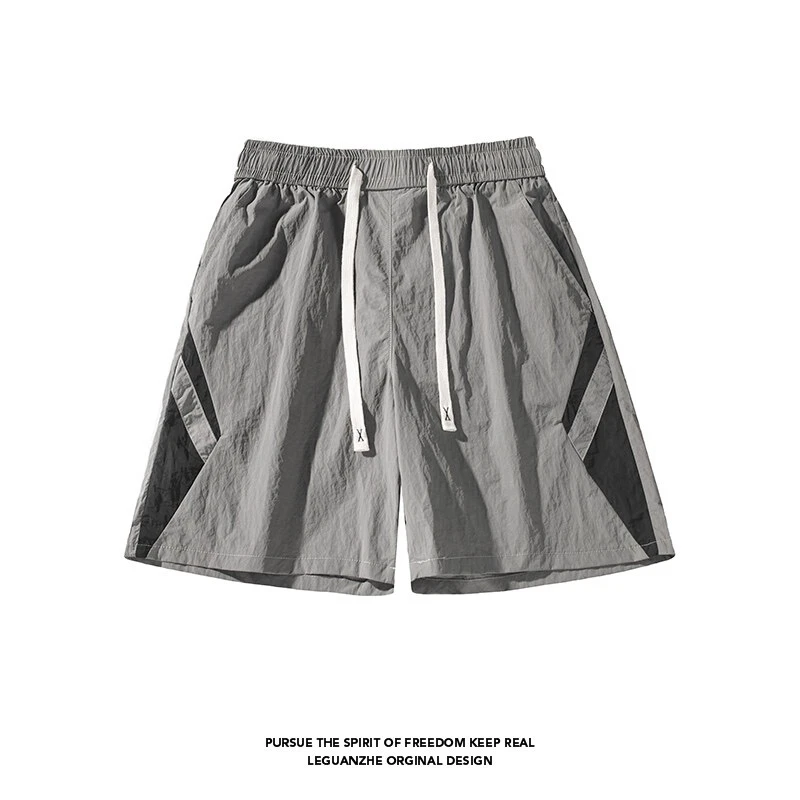 男士美式运动休闲中裤夏季潮牌宽松五分裤子薄款撞色拼接速干短裤