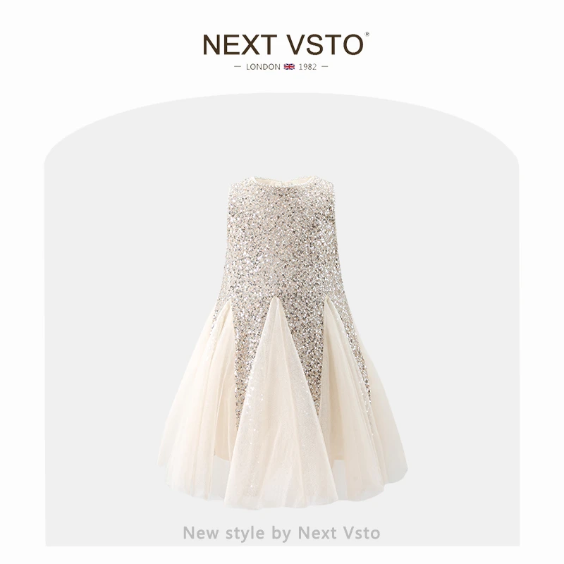 英国NEXT VSTO女童无袖背心连衣裙夏季洋气小女孩亮片网纱公主裙