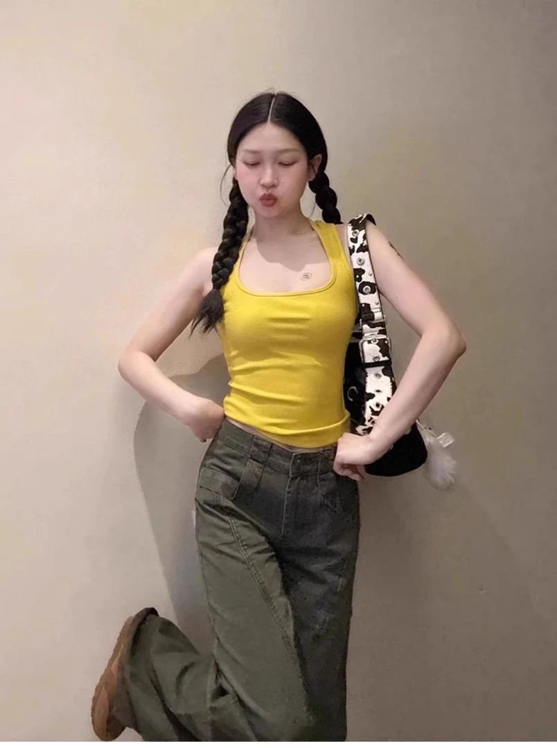 1127夏季新款纯欲风甜辣妹韩版复古港风百搭紧身显瘦外穿吊带背心