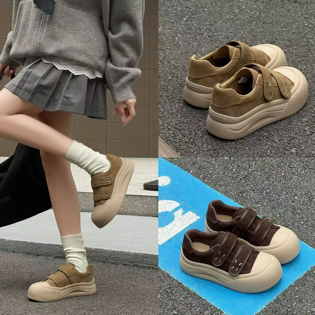姬纯希品牌魔术贴学生胶粘增高冬季休闲板鞋秋季复古厚底ins