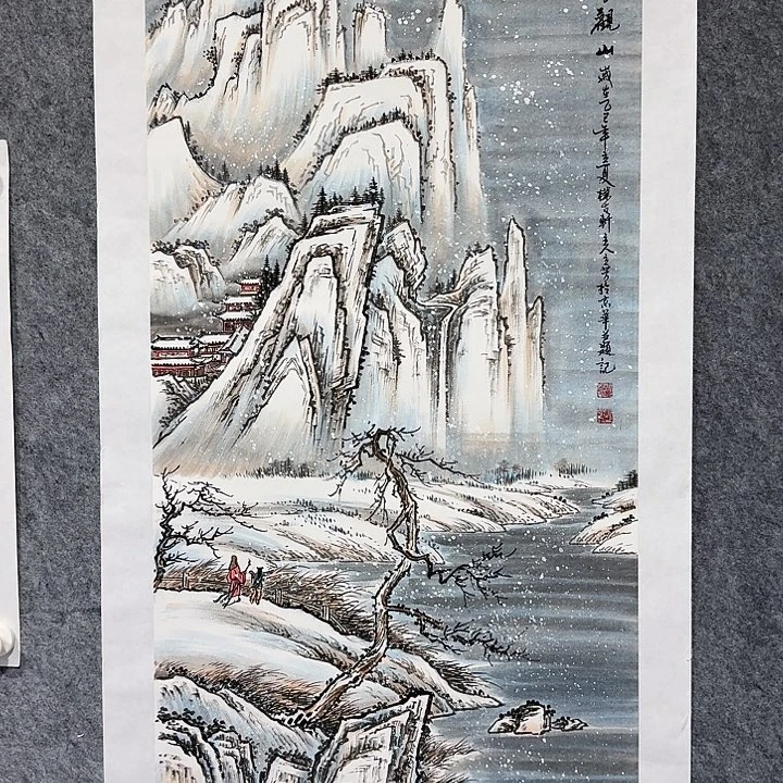 国画踏雪观山绘画山水