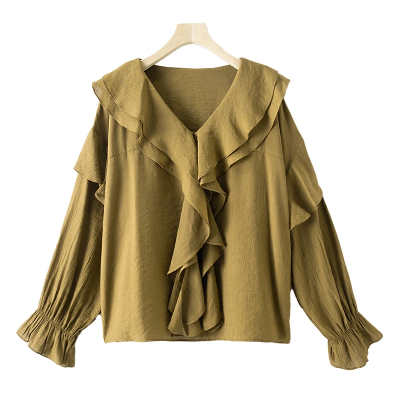 荷叶边v领气质上衣XP001