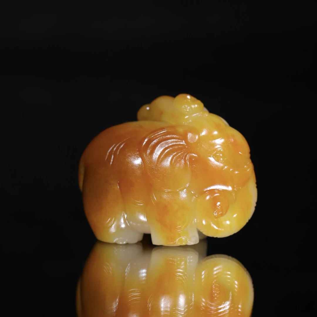 44.5克大象封侯拜相新疆和田玉黄沁立体圆雕手把件苏工雕刻南田轩