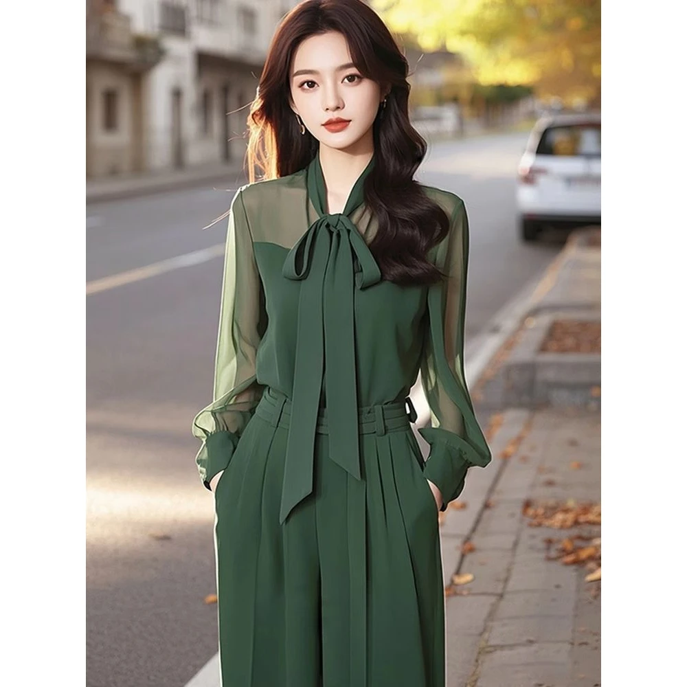 2025春季新款橄榄绿衬衫套装裤减龄通勤职场御姐穿搭一整套高级感
