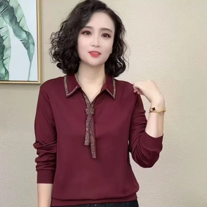 2025新款时尚洋气百搭减龄显瘦长袖秋款女烫钻气质上衣#606