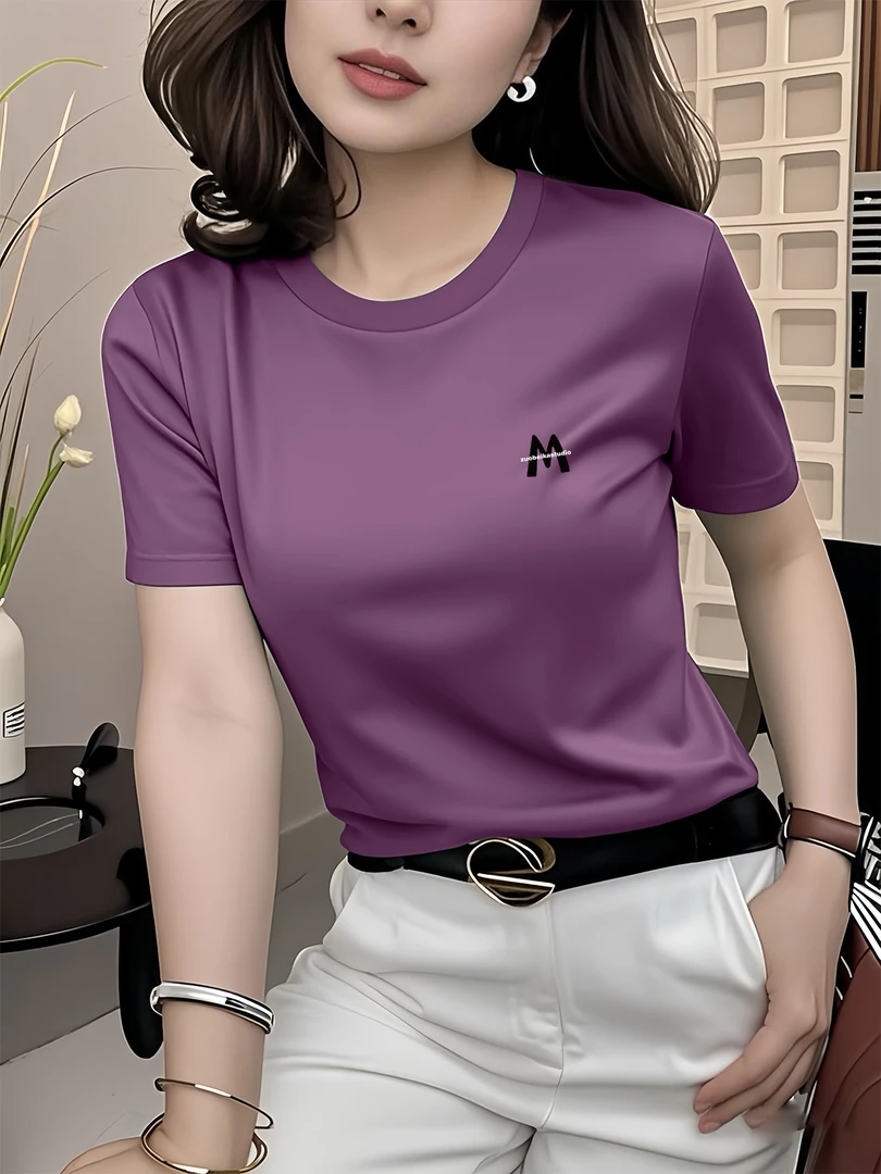 中年夏季新款短袖t恤女宽松圆领休闲减龄上衣百搭显瘦时尚打底衫