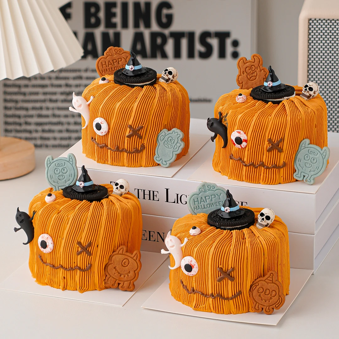 2025万圣节搞怪眼睛糖蛋糕装饰摆件巫师帽骷髅幽灵狂欢夜烘焙插件