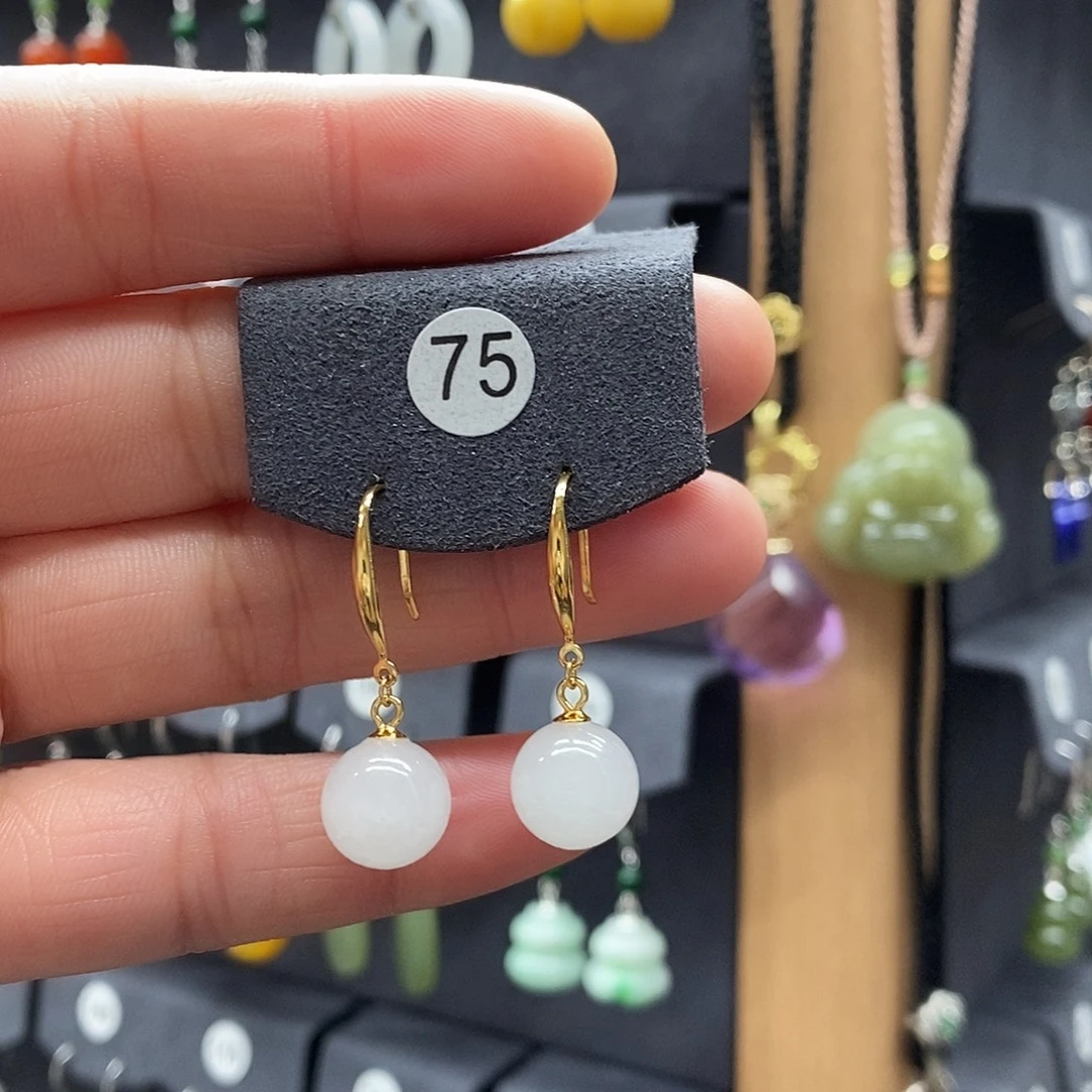 和田玉银S925镶嵌耳饰