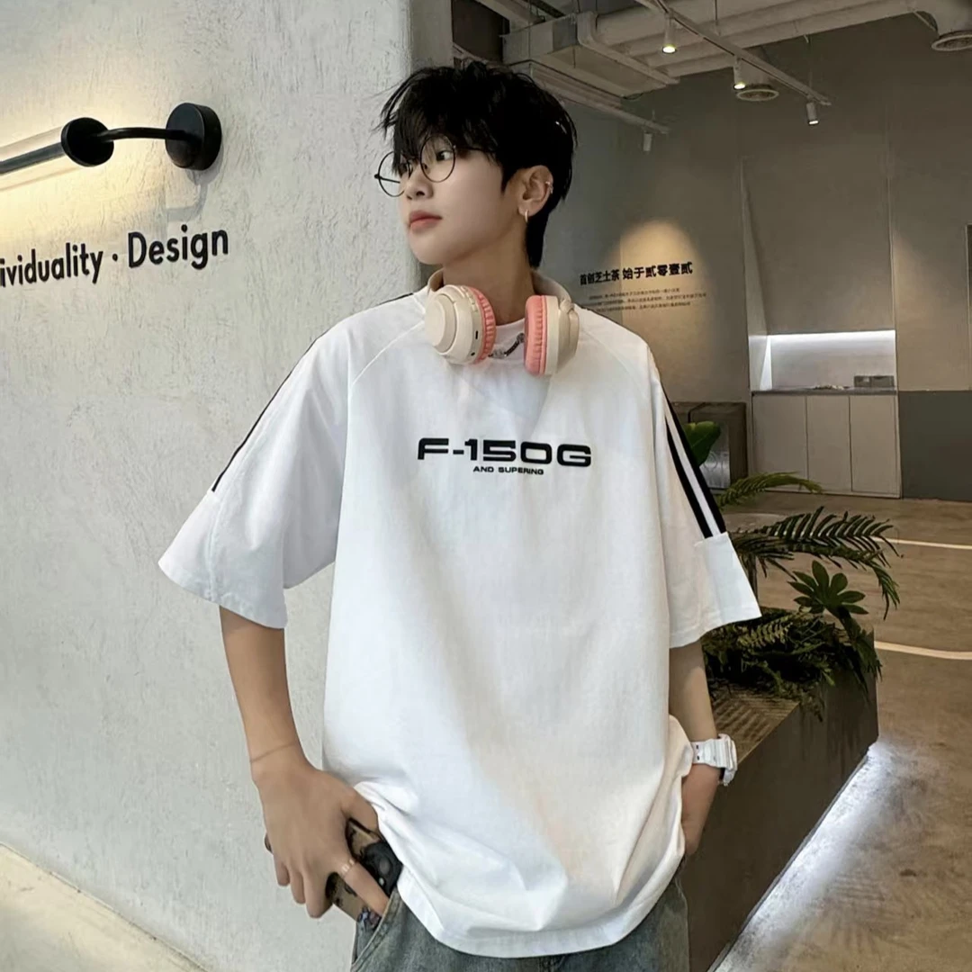 夏季青少年学生新款潮流百搭休闲印花短袖圆领大童T恤半袖ins