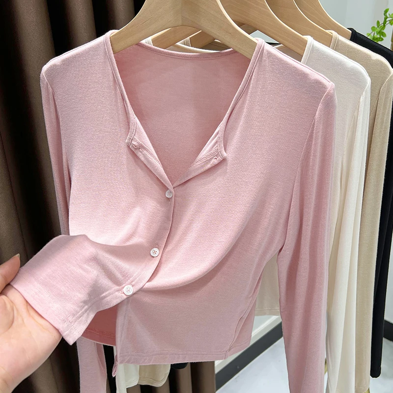 粉色时髦单排扣圆领开衫上衣女夏季爆款外搭配吊带裙薄款针织外套