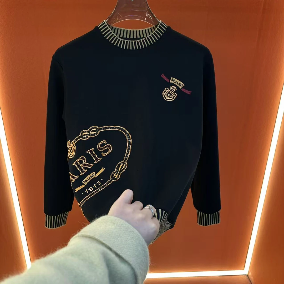 小西专属【LM】2025冬季男士拼色長袖刺繡耐磨百搭重工卫衣105款