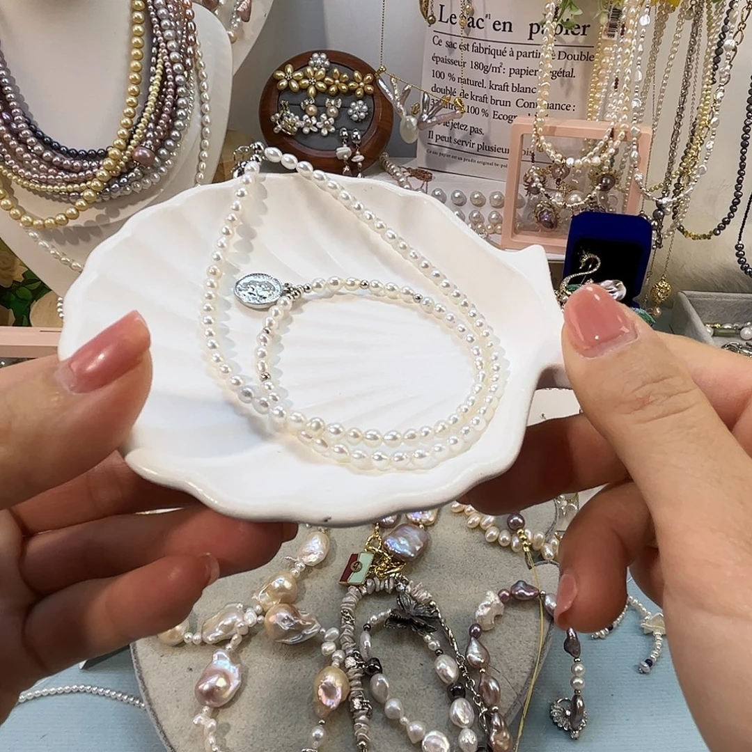 颈饰银S925镶嵌淡水珍珠