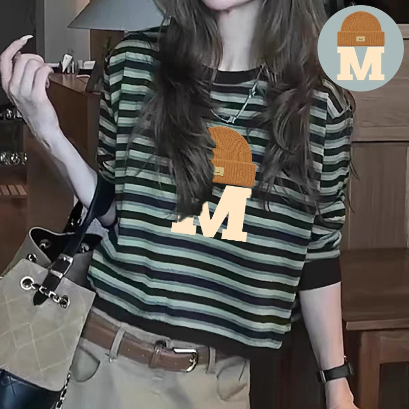 长袖t恤女条纹设计感纯棉韩版时尚百搭减龄上衣打底衫2025秋冬季