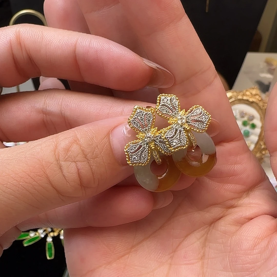 心***私翡翠银S925镶嵌耳饰耳包款