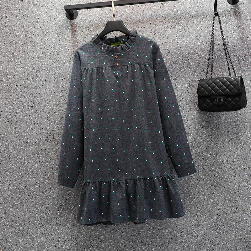 3634大码女装韩版设计感小众印花单排扣宽松洋气连衣裙9813