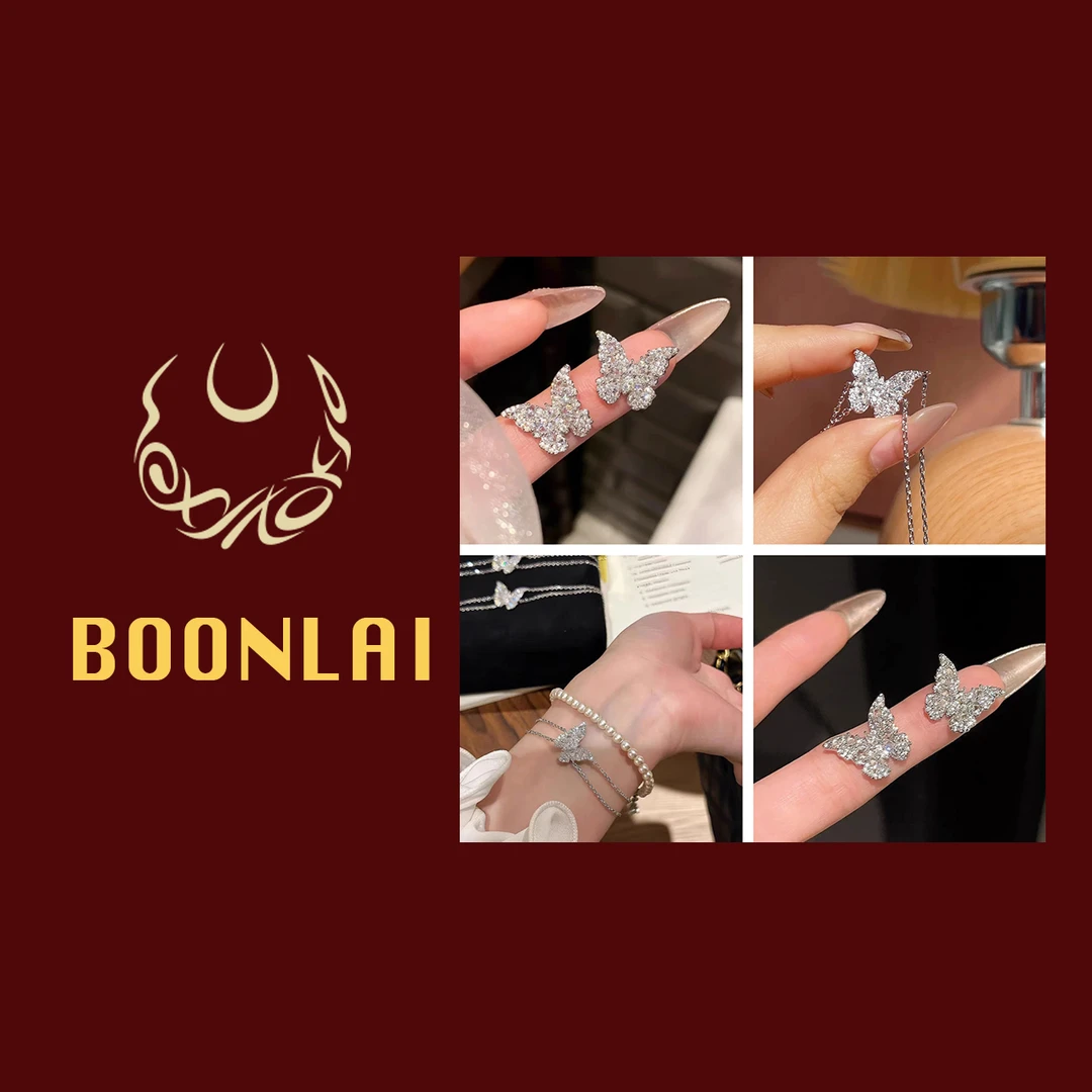 铜合金莫桑石耳饰 Boonlai   镶钻简约蝴蝶耳环389