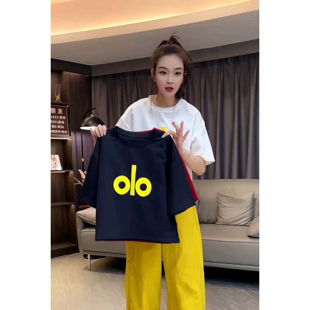 OLO高品质美式潮流夏季薄款字母宽松短袖圆领显瘦女款慵懒感短t恤