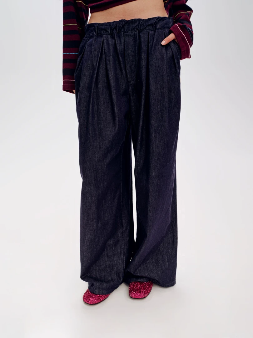 【SHORT SENTENCE】25春夏JN11-BL26 设计师松紧腰宽松牛仔阔腿裤