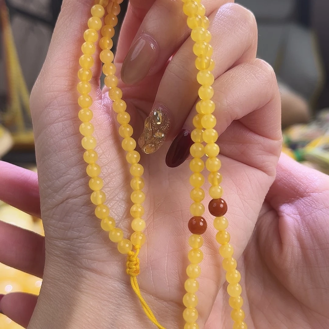 裸石琥珀未镶嵌红*茄4mm蜜蜡项链