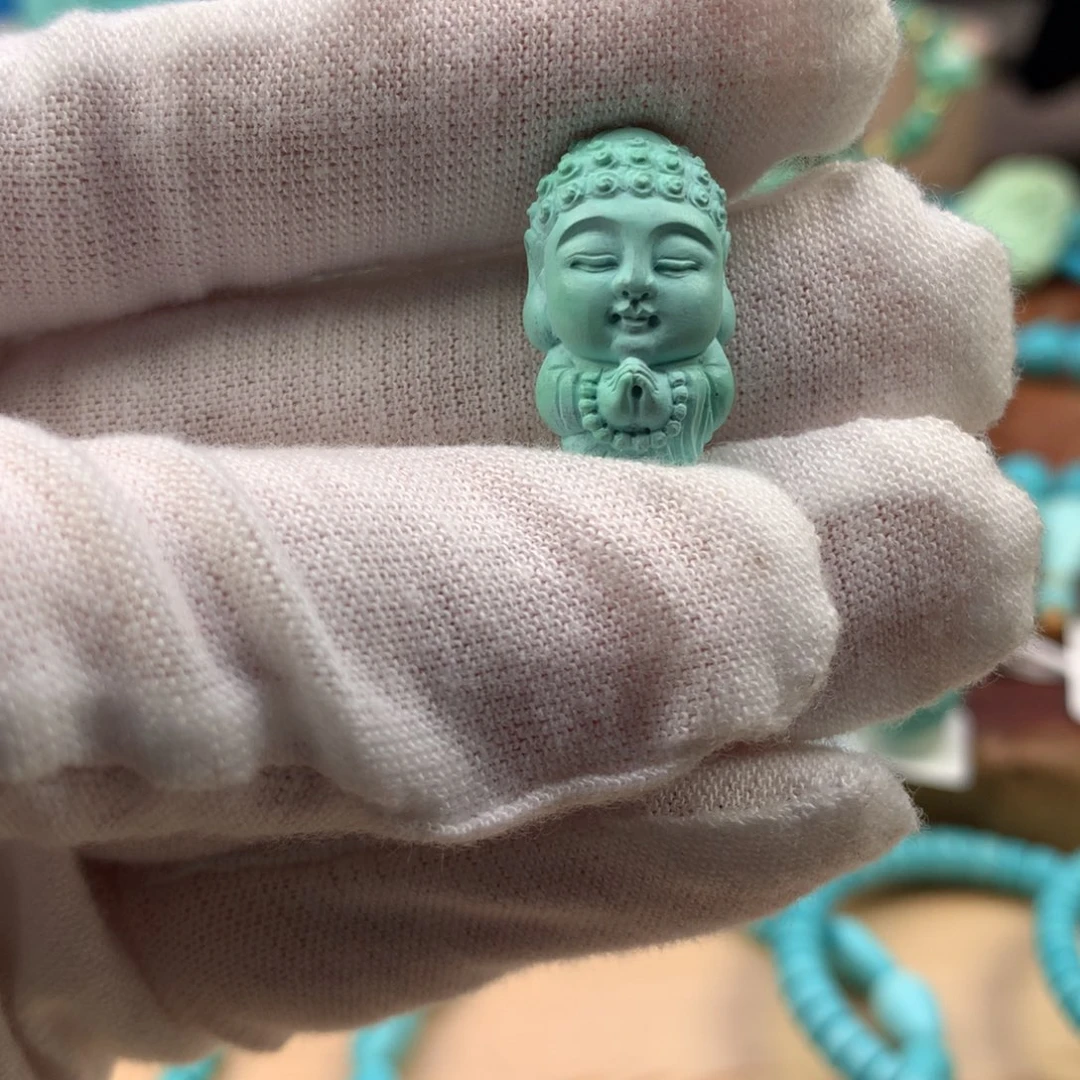 绿松石未镶嵌珠宝奇石高瓷绿宝宝佛12.2*20.5mm