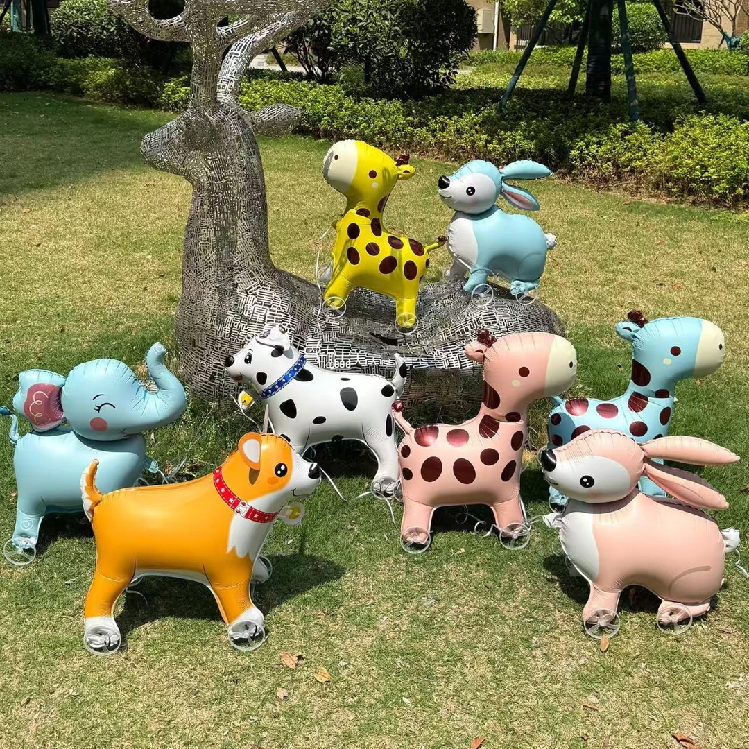 网红新款动物走路气球带轮儿童卡通宝宝生日装饰夜市摆摊户外玩具