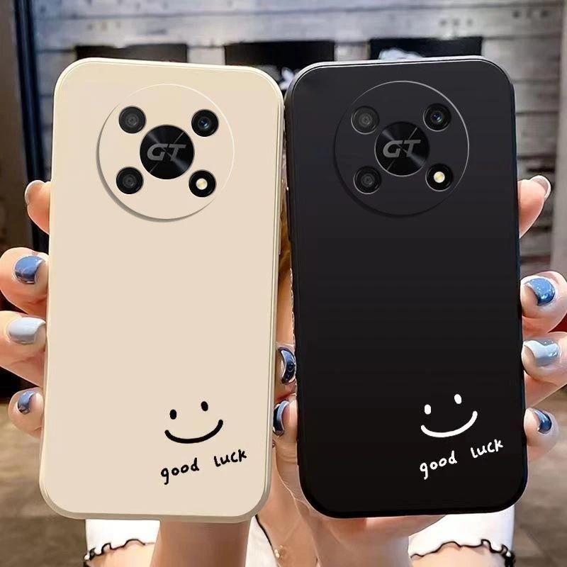 黑白简约笑脸适用荣耀x40gt手机壳ADT-AN00防摔情侣保护套软套潮